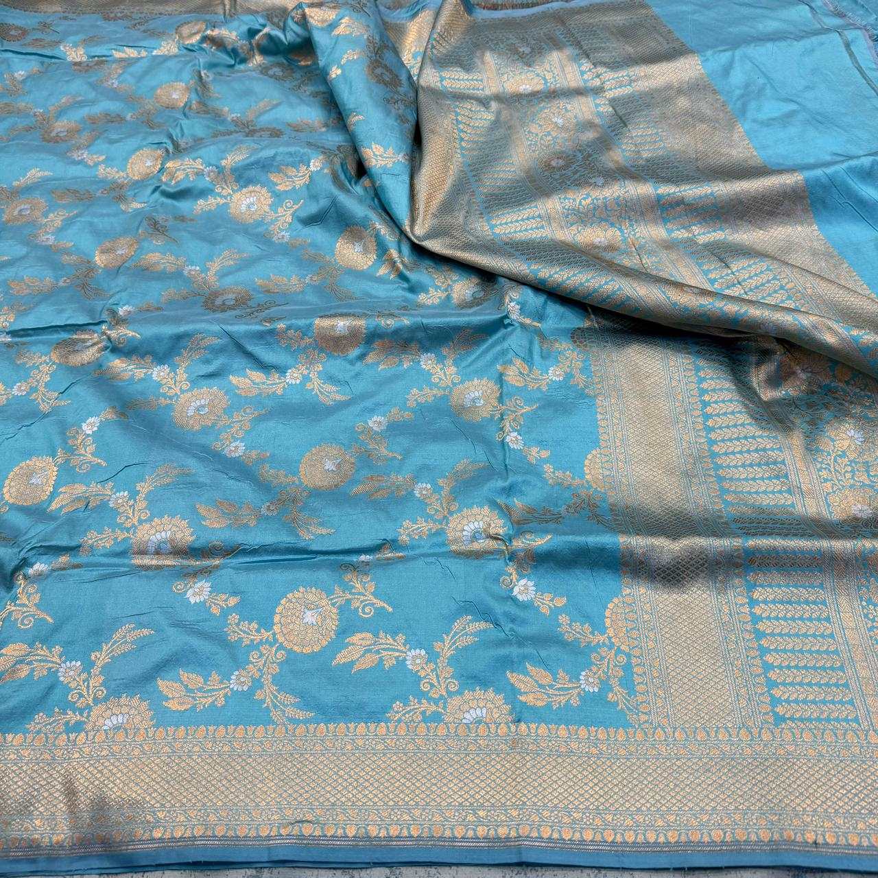 Sky Blue Pure Katan Silk Saree