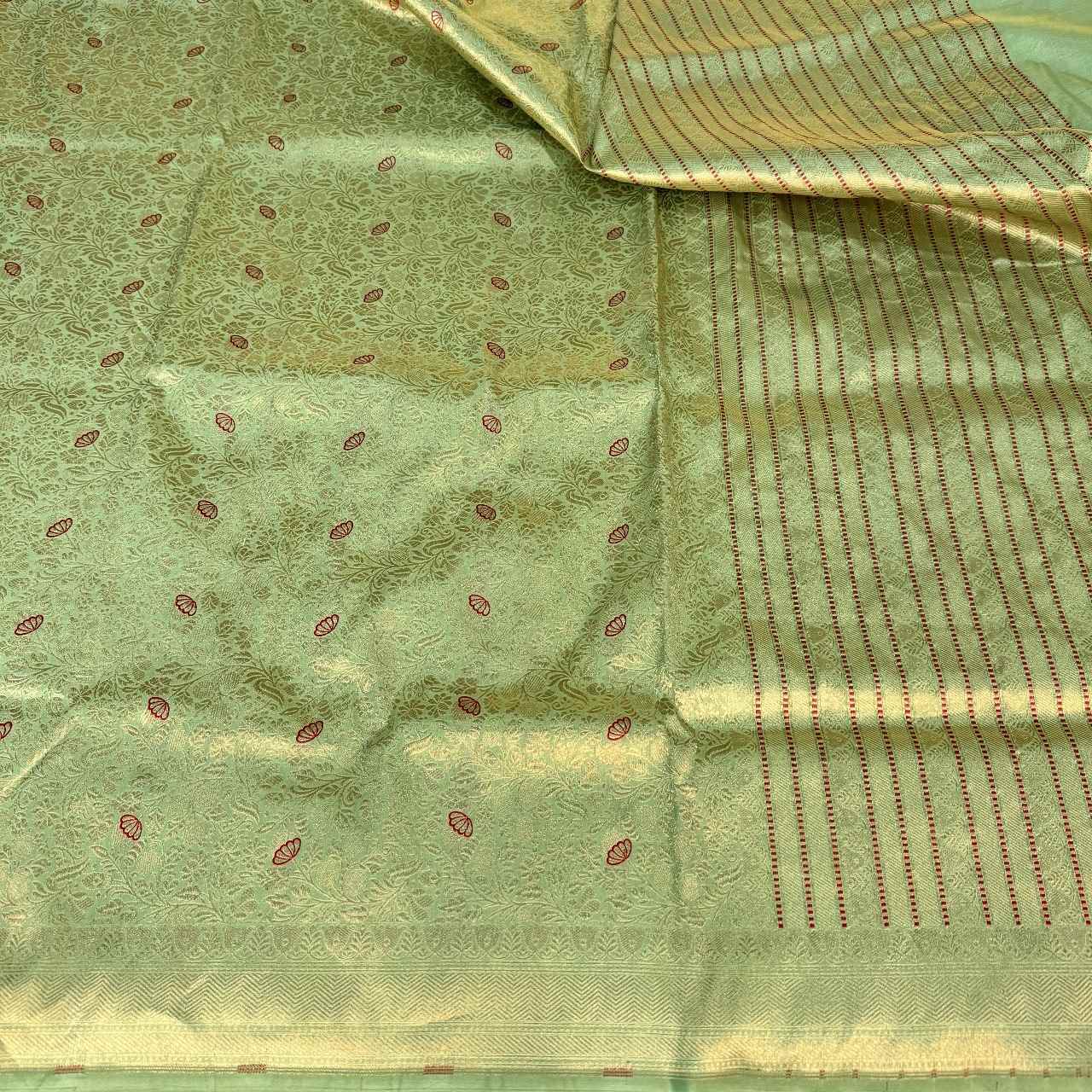 Pista Green Shade Pure Katan Silk Alfi Saree