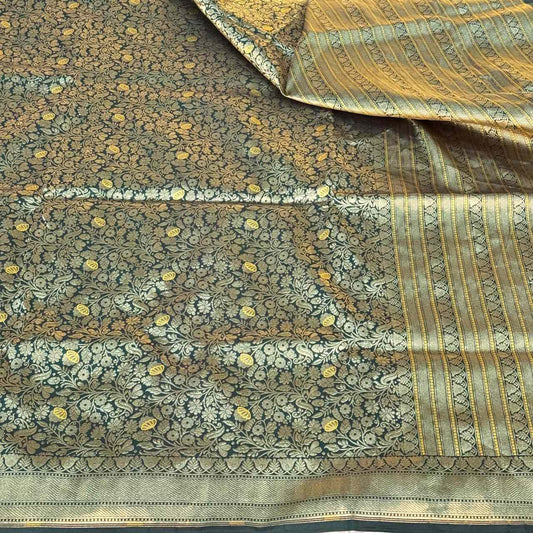 Bottle Green Shade Pure Katan Silk Alfi Saree