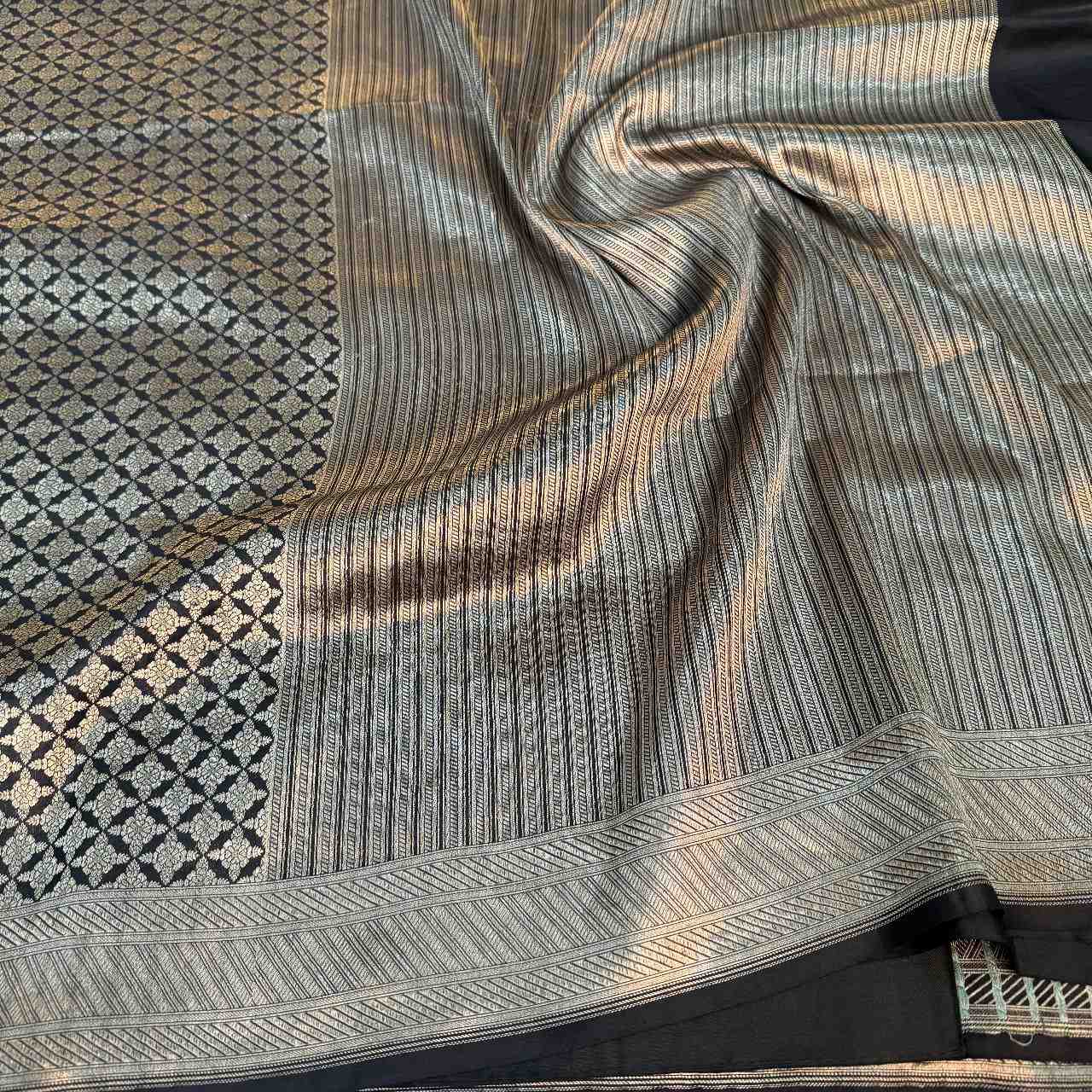 Jet Black Shade Pure Katan Silk Alfi Saree