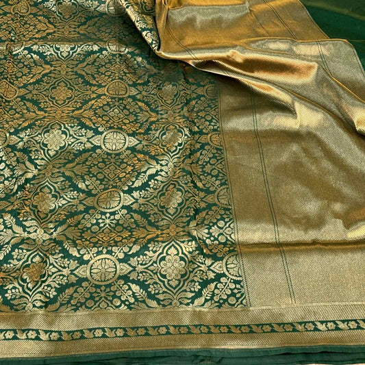 Dark Green Shade Pure Katan Silk Saree