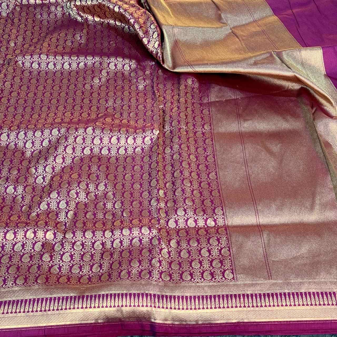 Dark Rani Shade Pure Katan Silk Saree