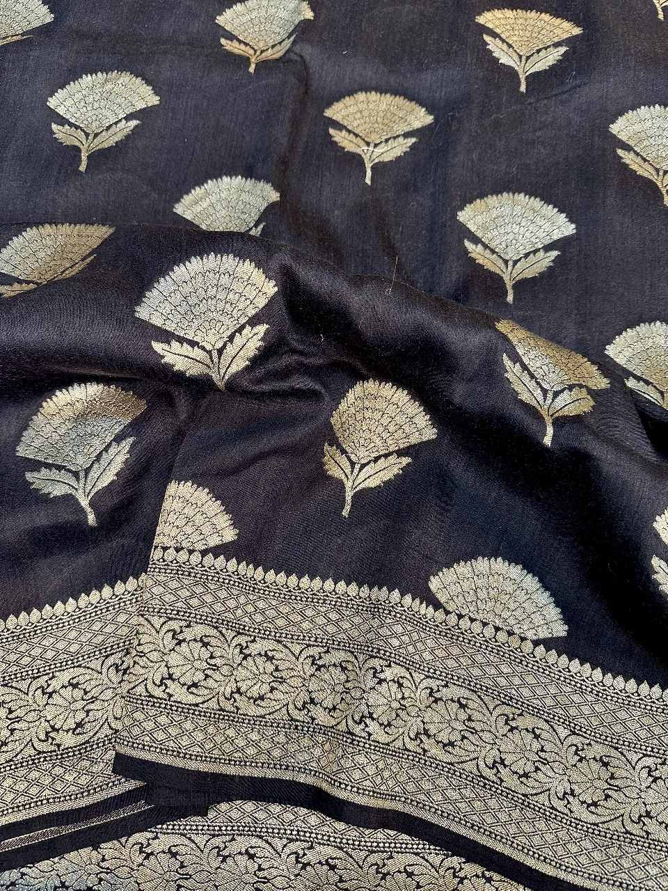 Black Shade Pure Munga Silk Saree