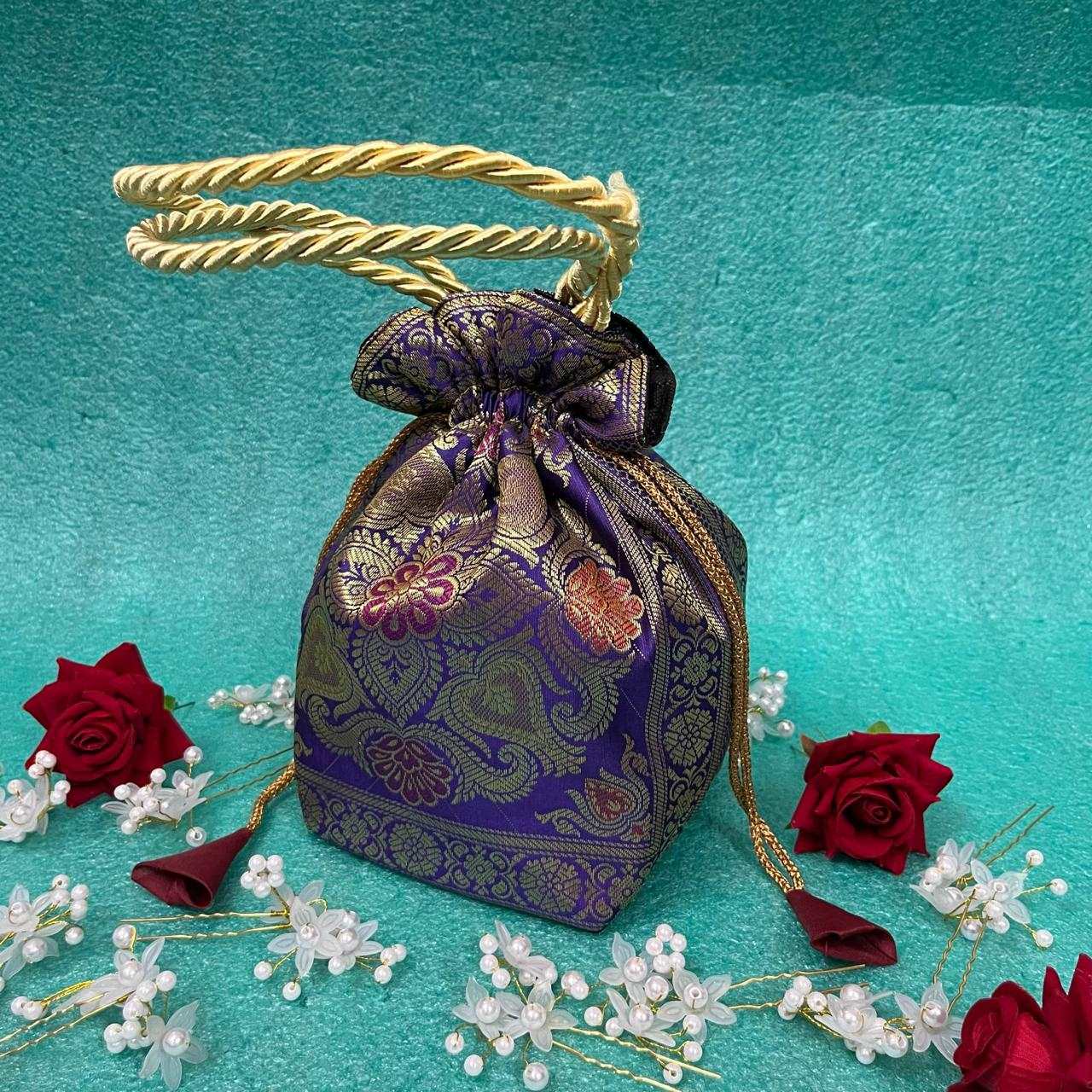 Purple Elegance Banarasi Potli  Bags