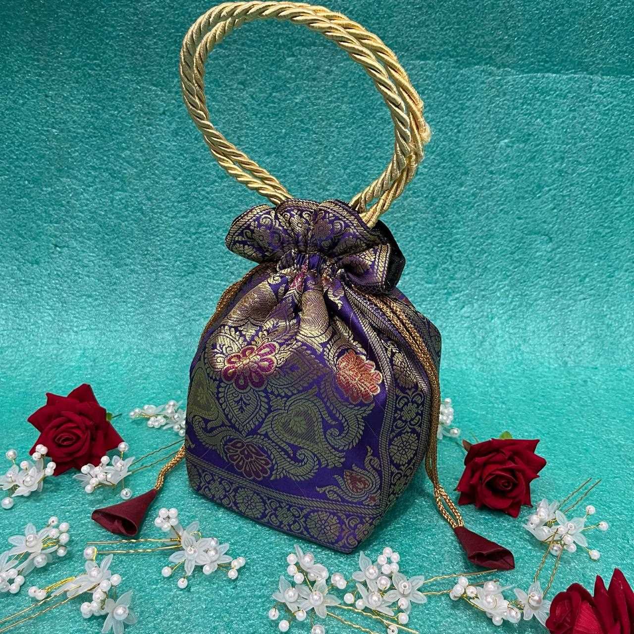 Purple Elegance Banarasi Potli  Bags