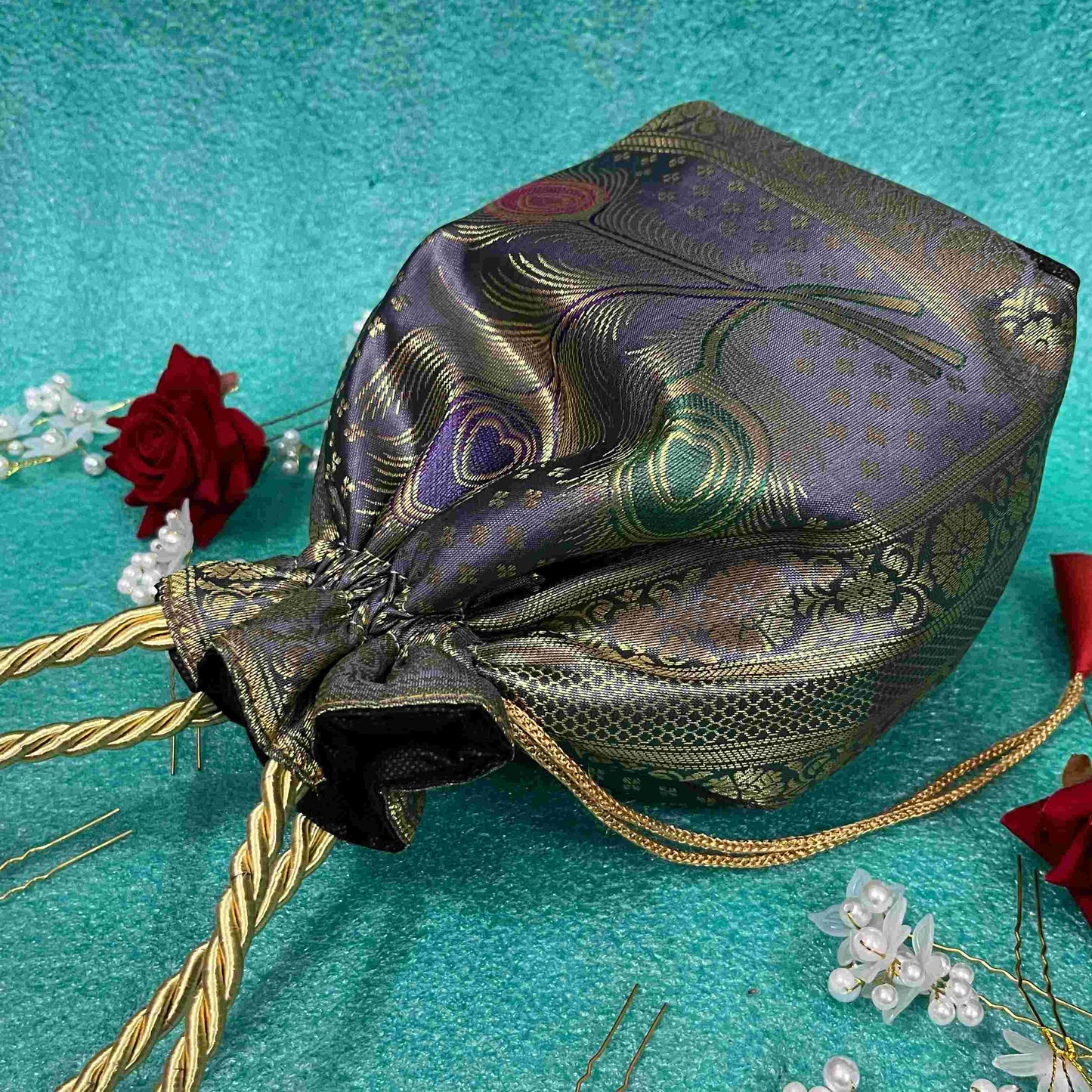 Gray Elegance Banarasi Potli Bags