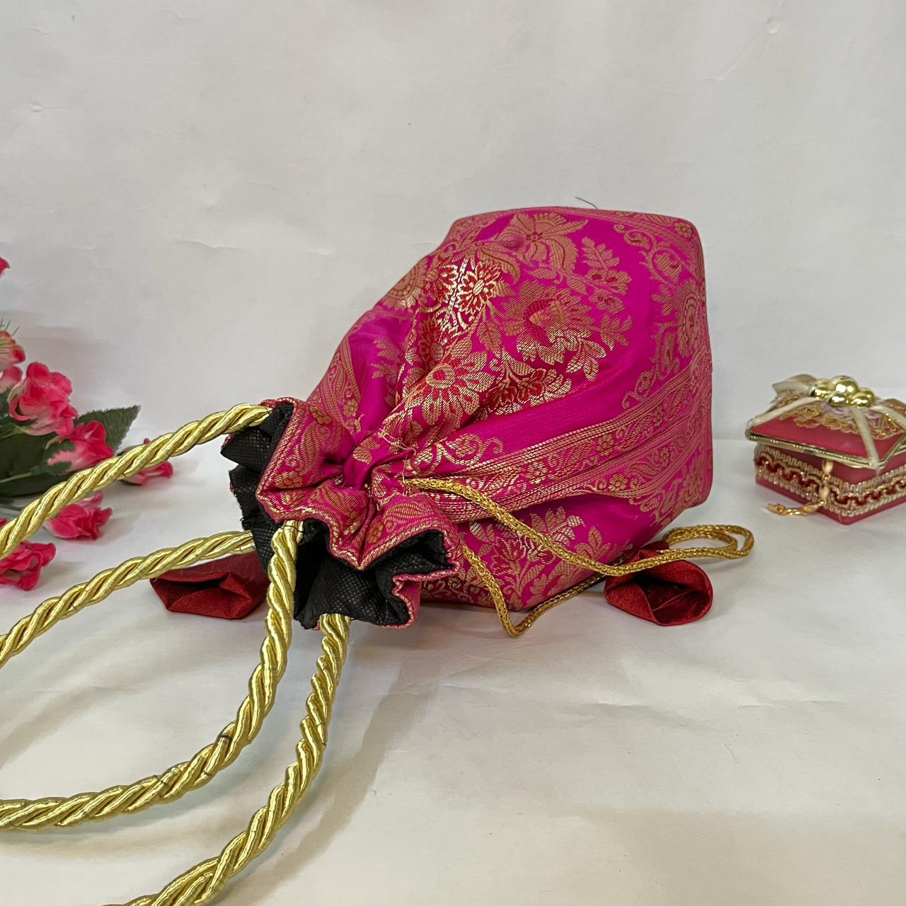 Rani Pink Elegance Banarasi Potli Bags