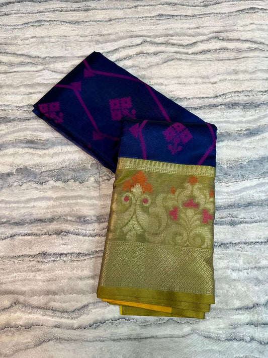 Royal Blue Ikkat pattern Soft silk saree