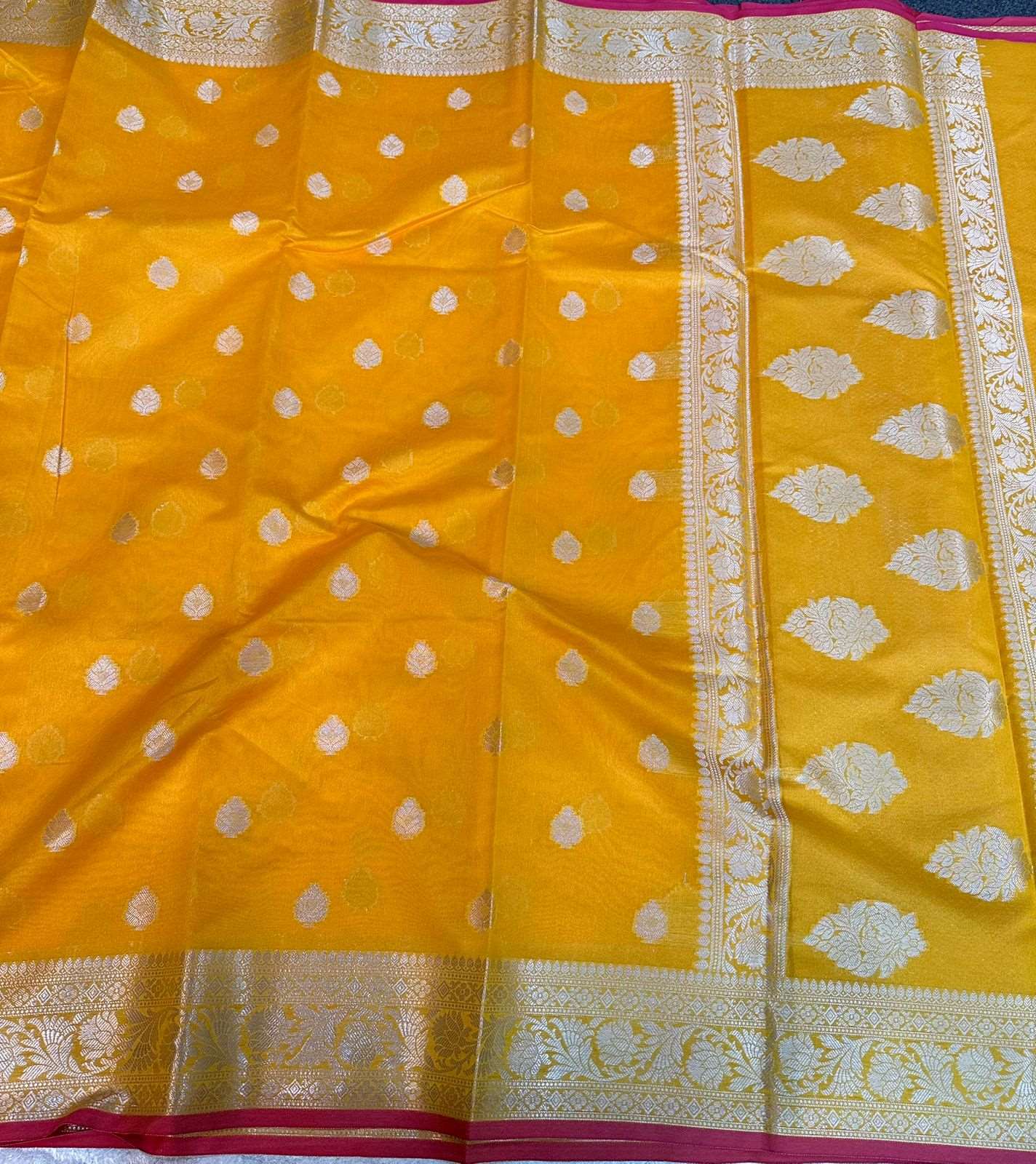 Bright Yellow Colour Soft silk saree