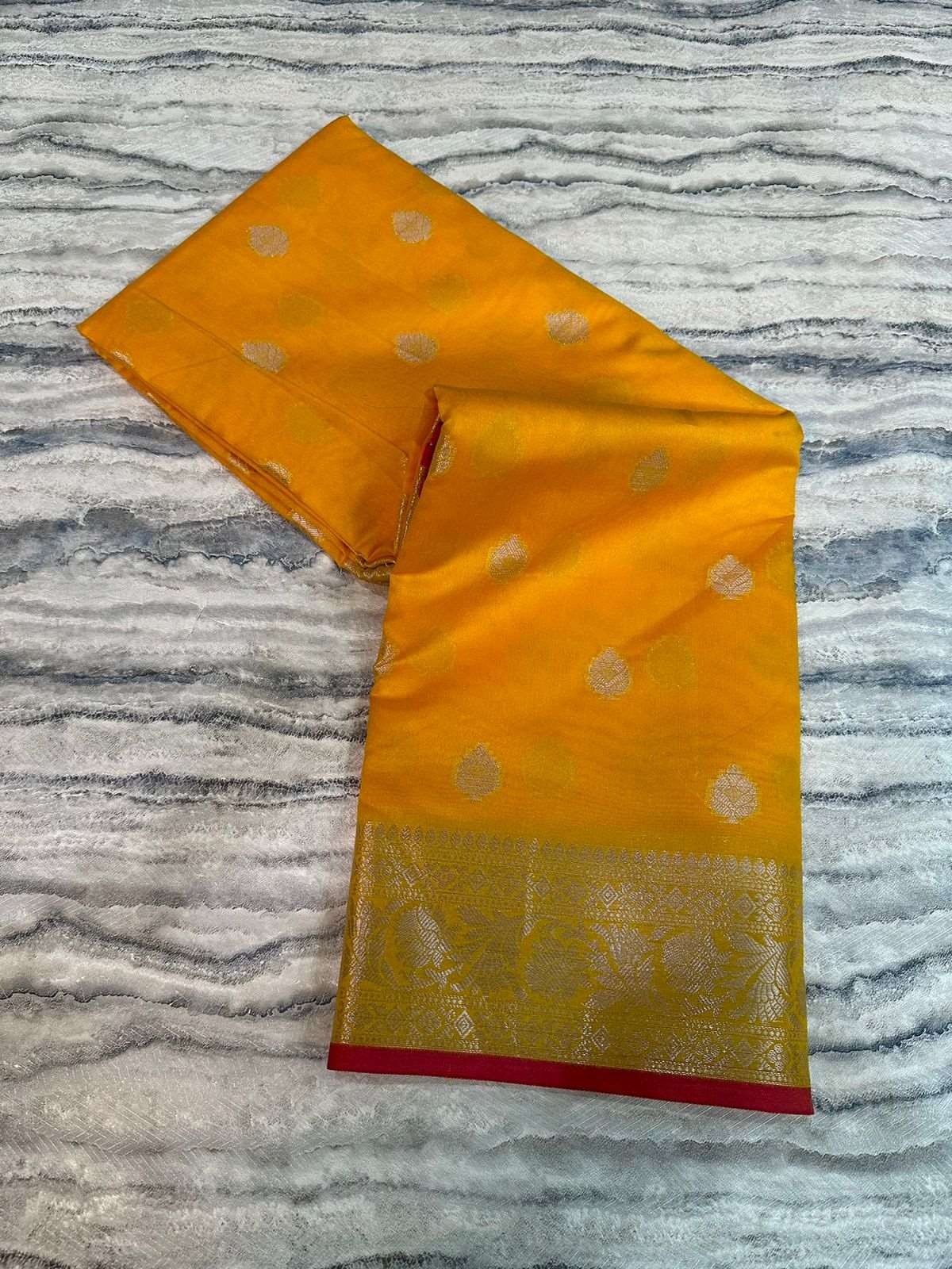 Bright Yellow Colour Soft silk saree