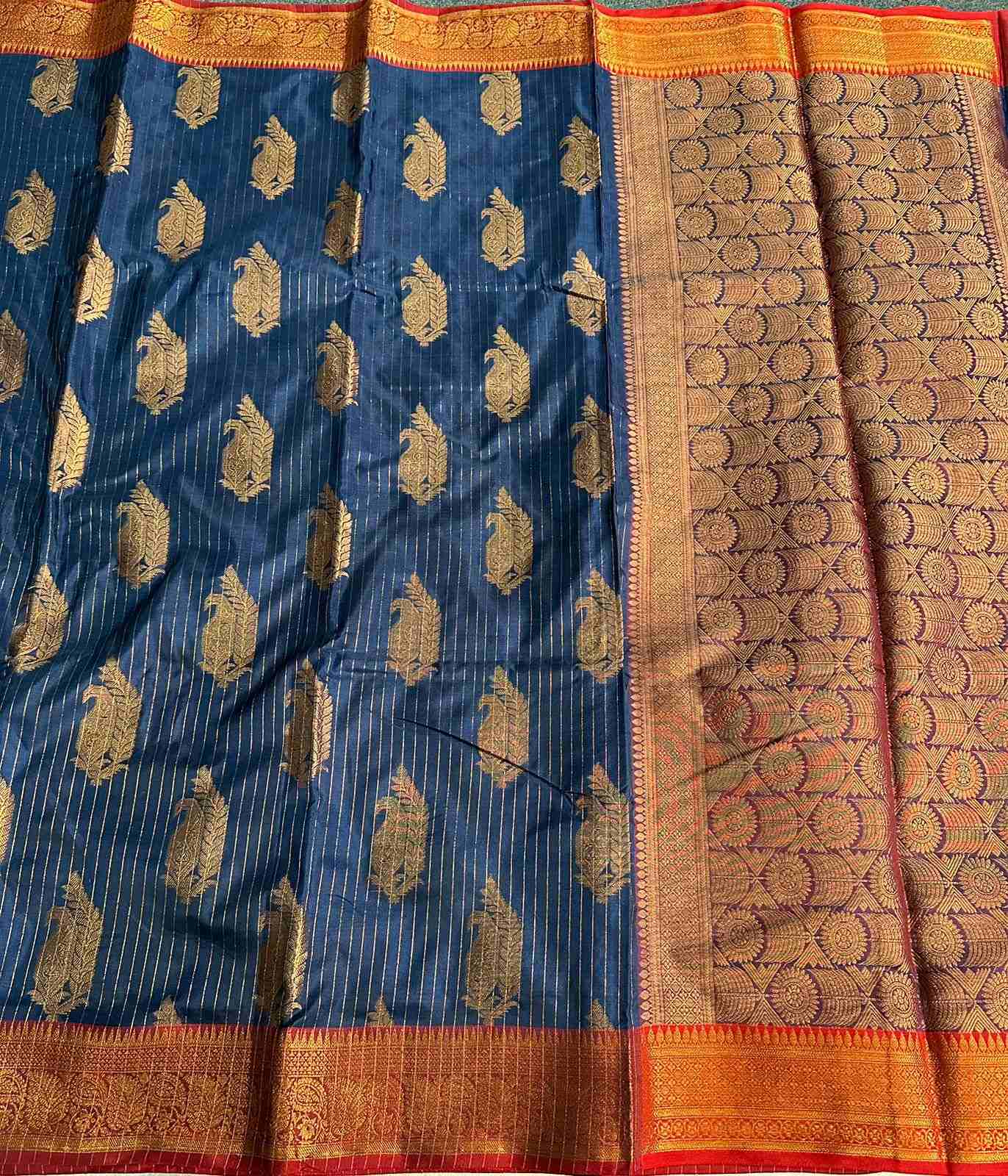 Blue Colour Soft korvai silk saree with rich pallu and blouse