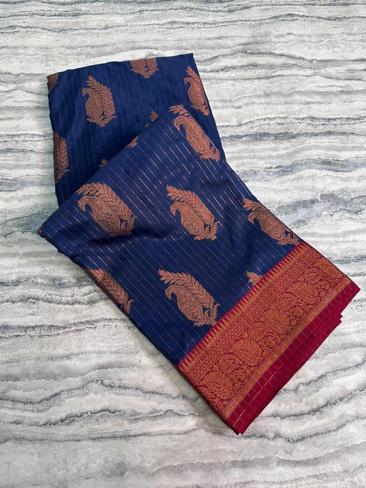 Blue Colour Soft korvai silk saree with rich pallu and blouse