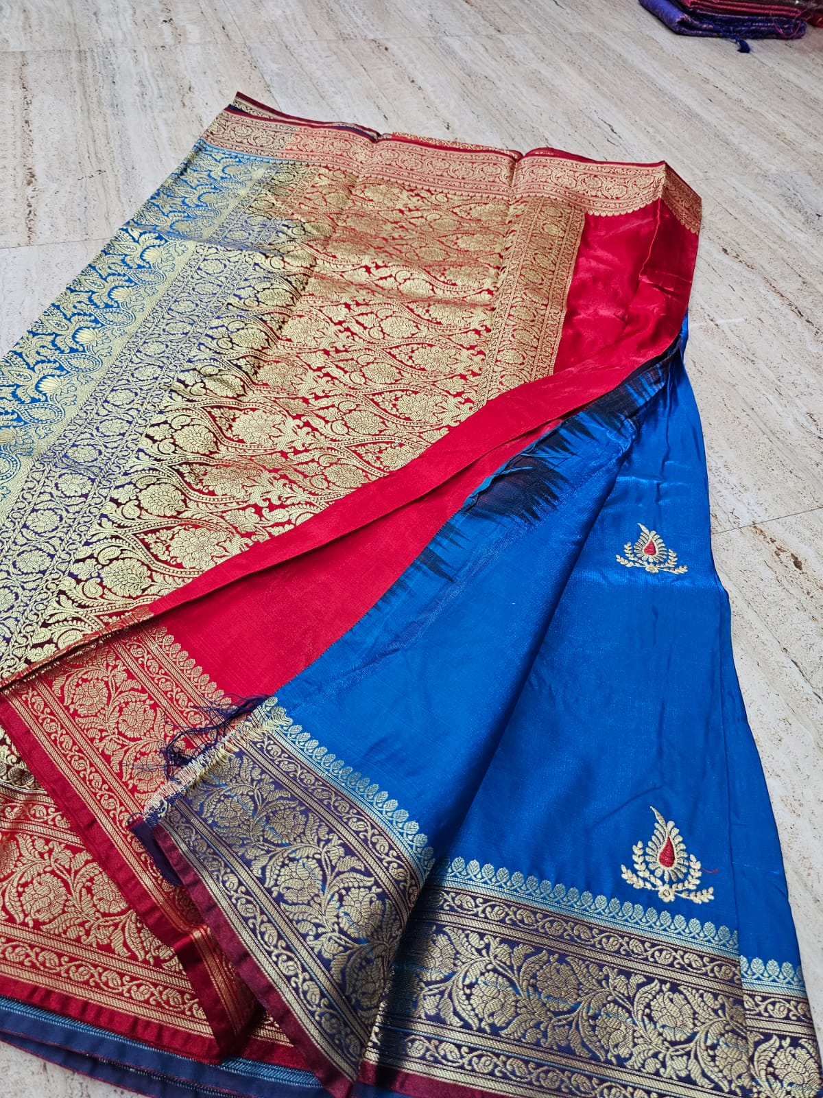 Bright Blue Colour Banarasi katan silk with embroidery work