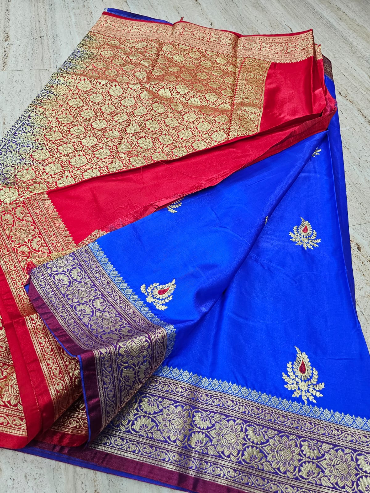 Bright Blue Colour Banarasi katan silk with embroidery work