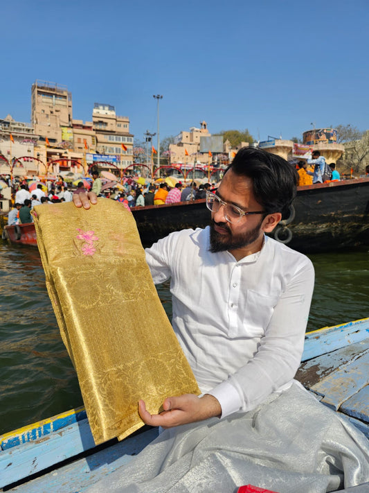 Premium Gold Colour crush tissue Silk Saree