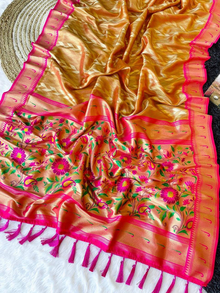 Adorable Orange Tissue Paithani Silk Saree