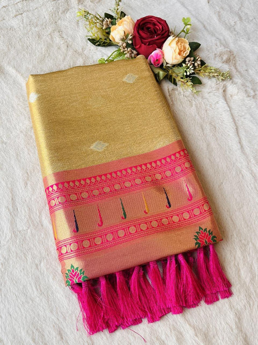 Adorable Golden Tissue Paithani Silk Saree