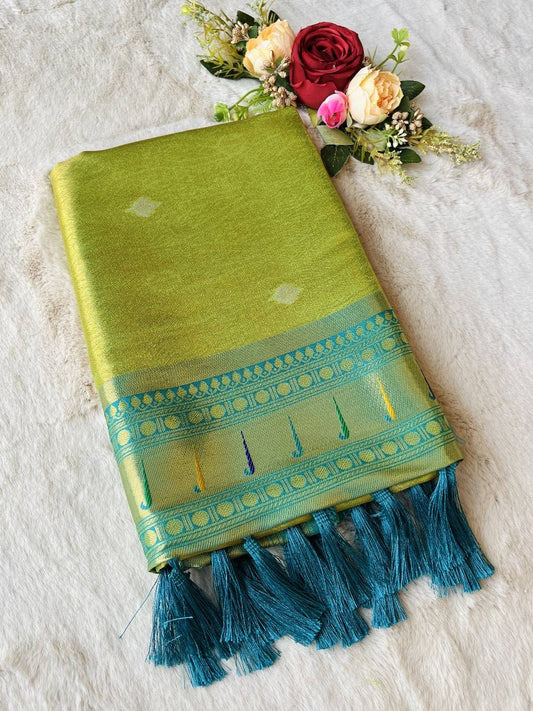 Adorable Green Tissue Paithani Silk Saree