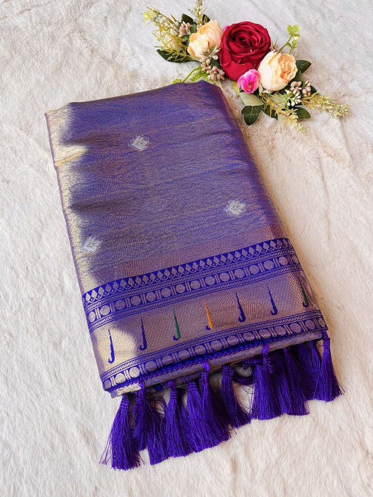 Adorable Royal Blue Tissue Paithani Silk Saree