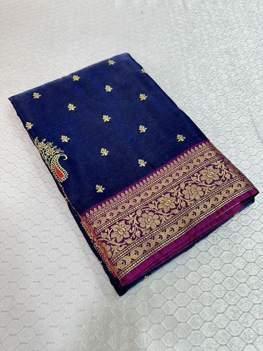 Blue Colour Banarasi Satin Silk