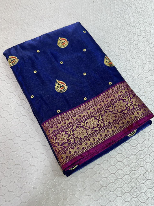 Blue Colour Banarasi Satin Silk