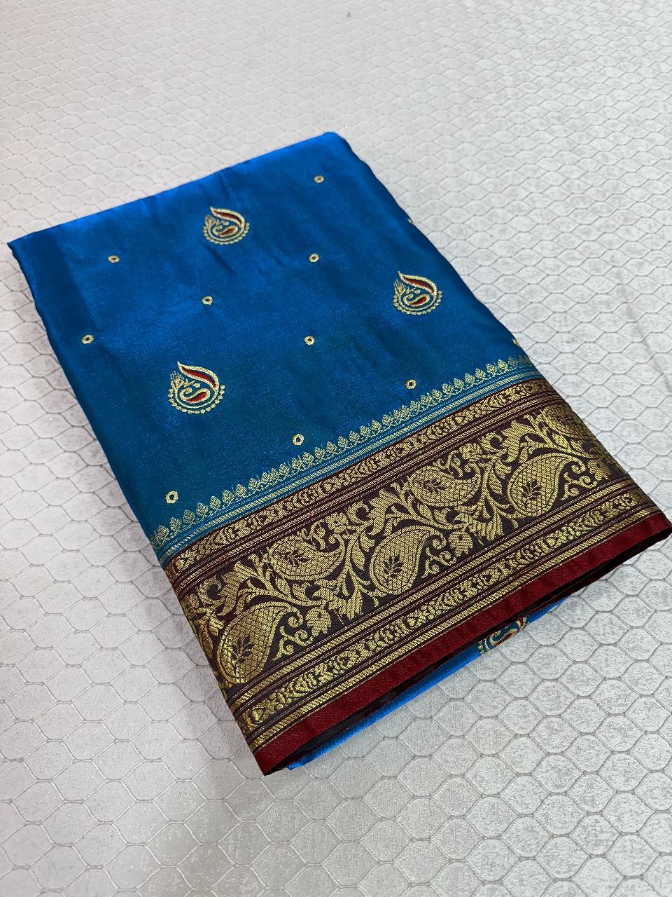 Blue Colour Banarasi Satin Silk