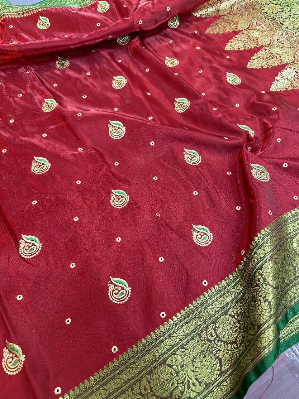 Dark Red Colour Banarasi Satin Silk