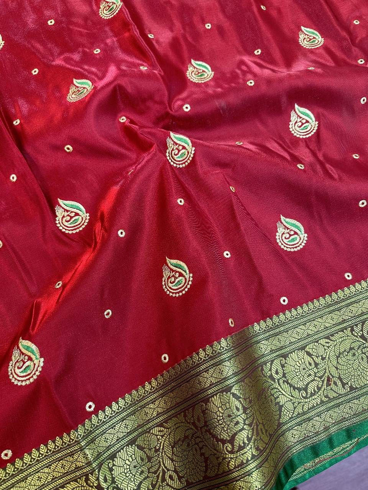 Dark Red Colour Banarasi Satin Silk