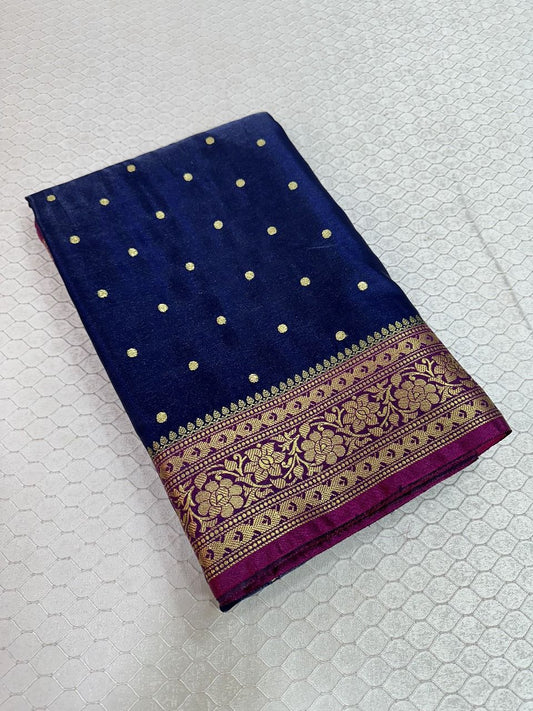 Navy Blue Colour Banarasi Satin Silk