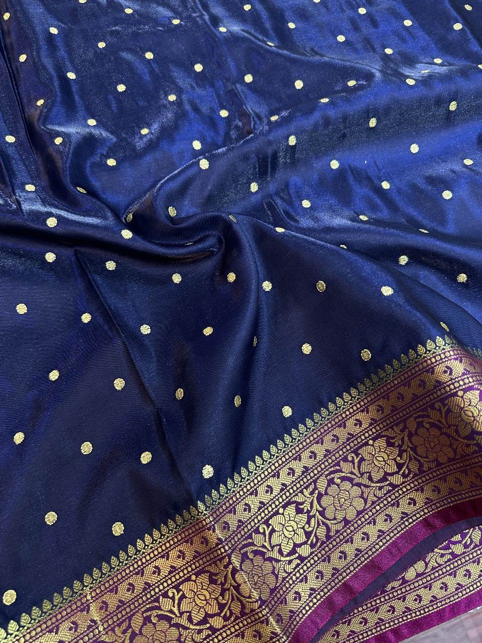 Navy Blue Colour Banarasi Satin Silk