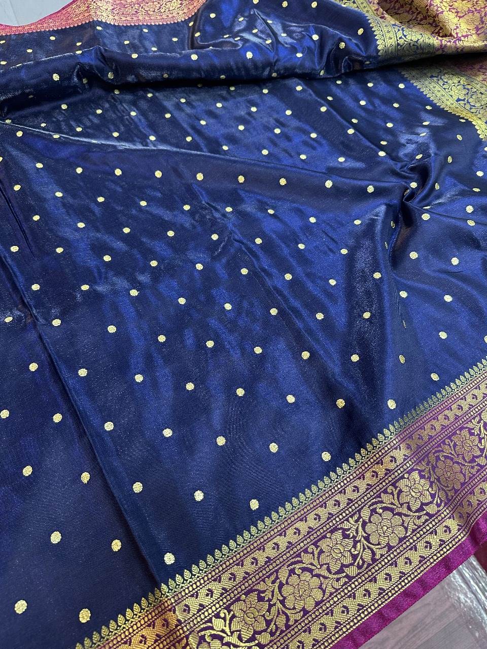 Navy Blue Colour Banarasi Satin Silk