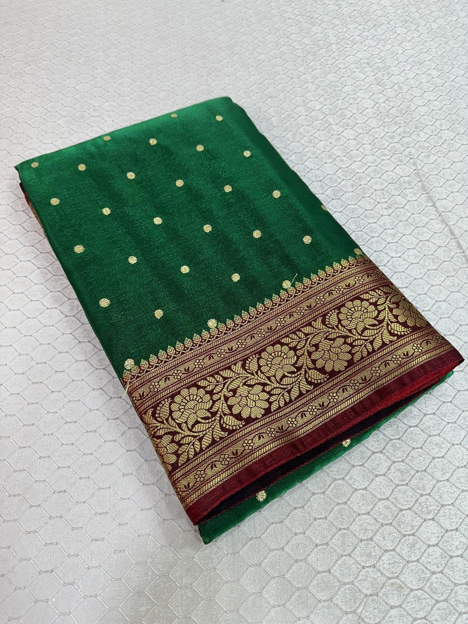 Bottle Green Colour Banarasi Satin Silk