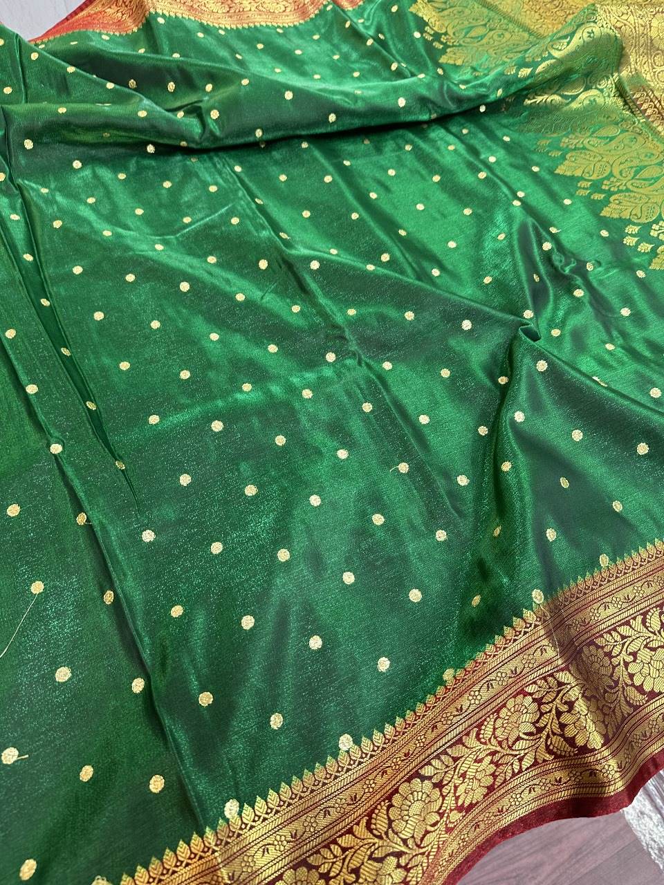 Bottle Green Colour Banarasi Satin Silk