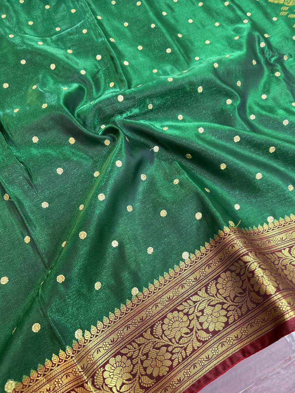 Bottle Green Colour Banarasi Satin Silk