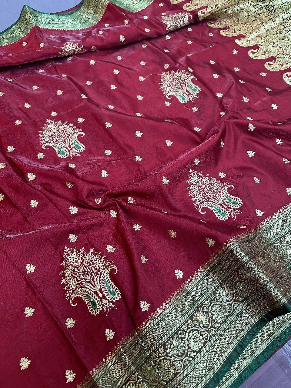 Maroon Colour Banarasi Satin Silk