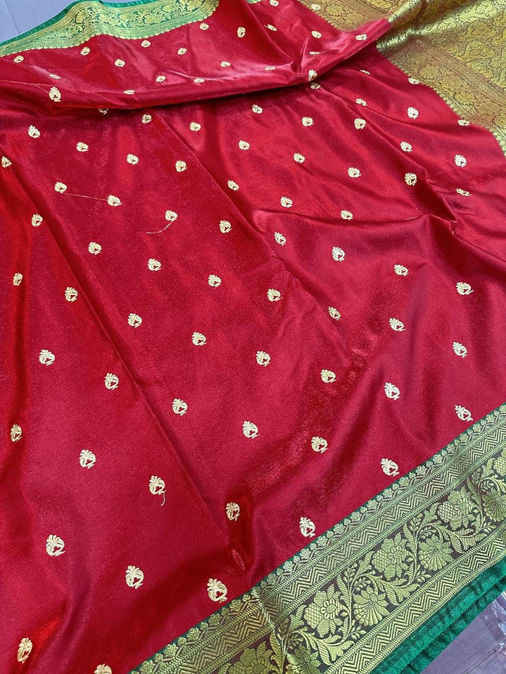 Red Colour Banarasi Satin Silk