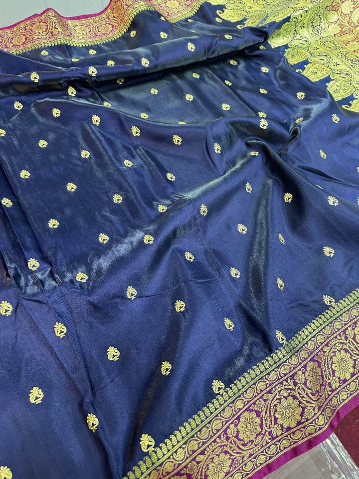 Navy Blue Colour Banarasi Satin Silk