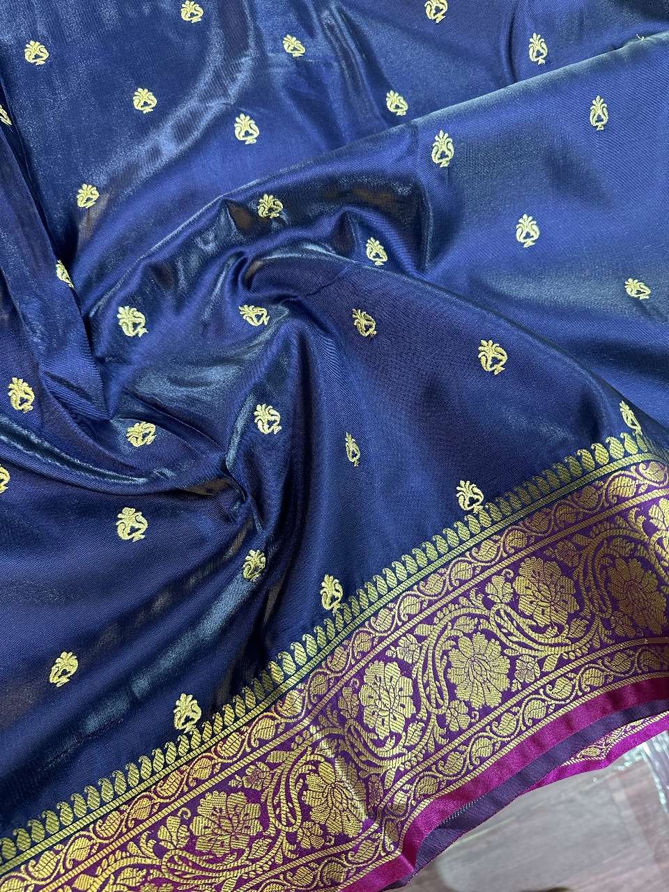 Navy Blue Colour Banarasi Satin Silk