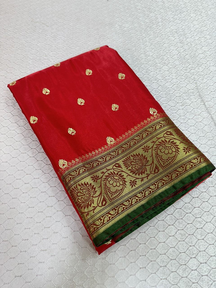 Red Colour Banarasi Satin Silk