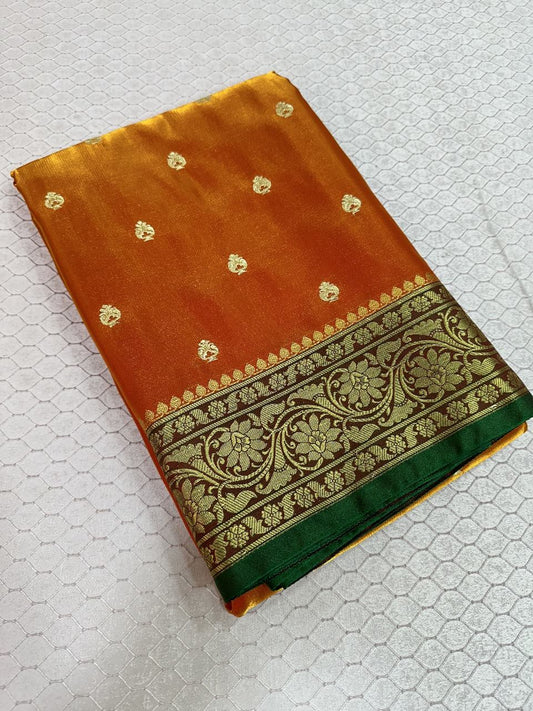 Orange Colour Banarasi Satin Silk