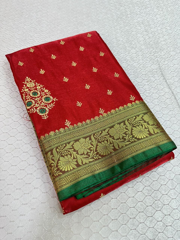 Red Colour Banarasi Satin Silk