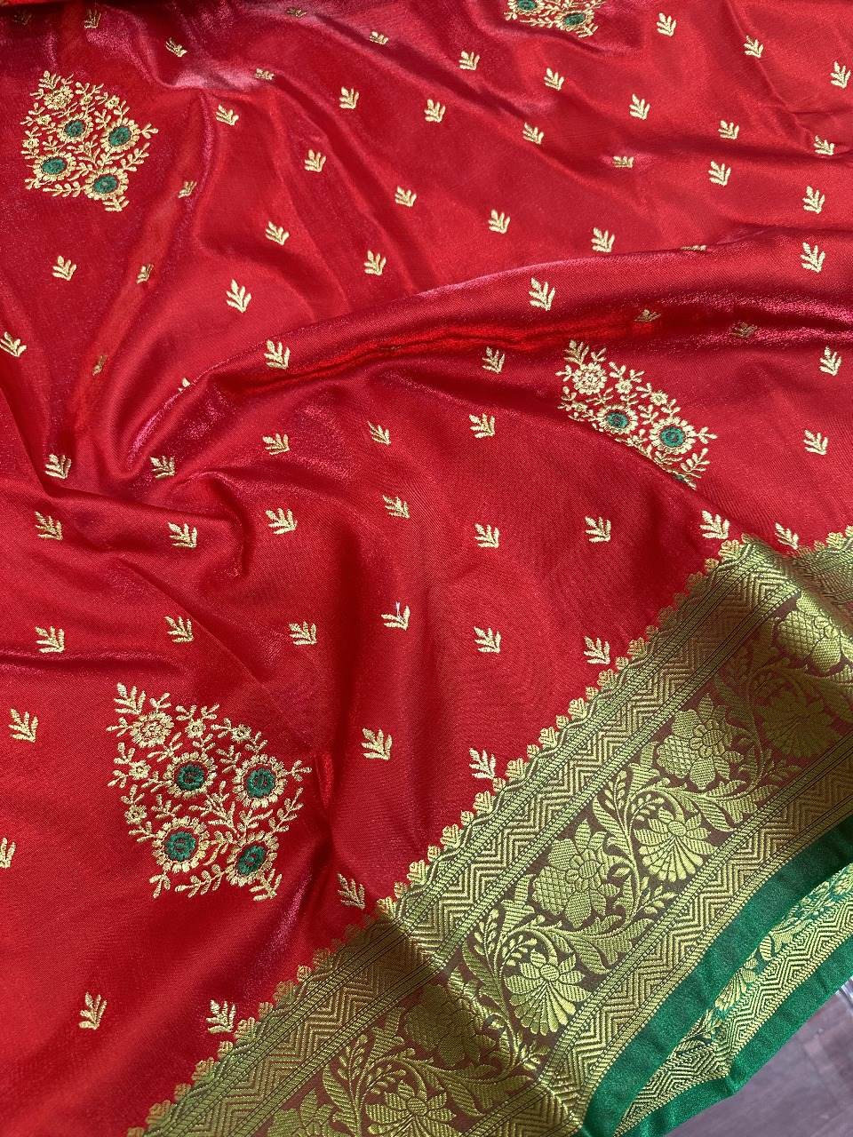 Red Colour Banarasi Satin Silk