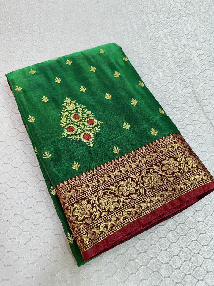 Green Colour Banarasi Satin Silk