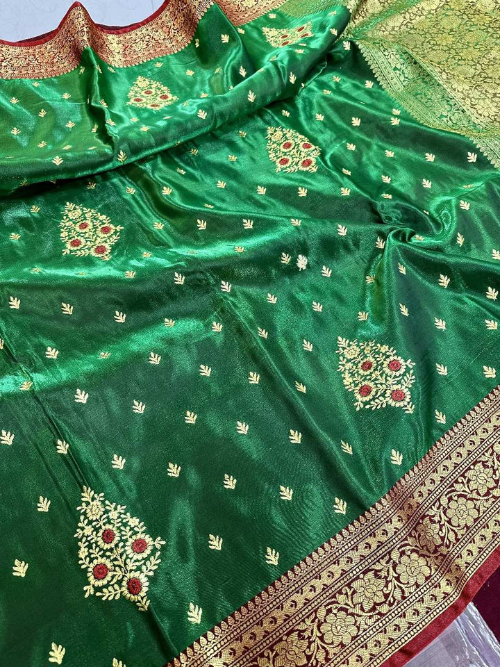 Green Colour Banarasi Satin Silk