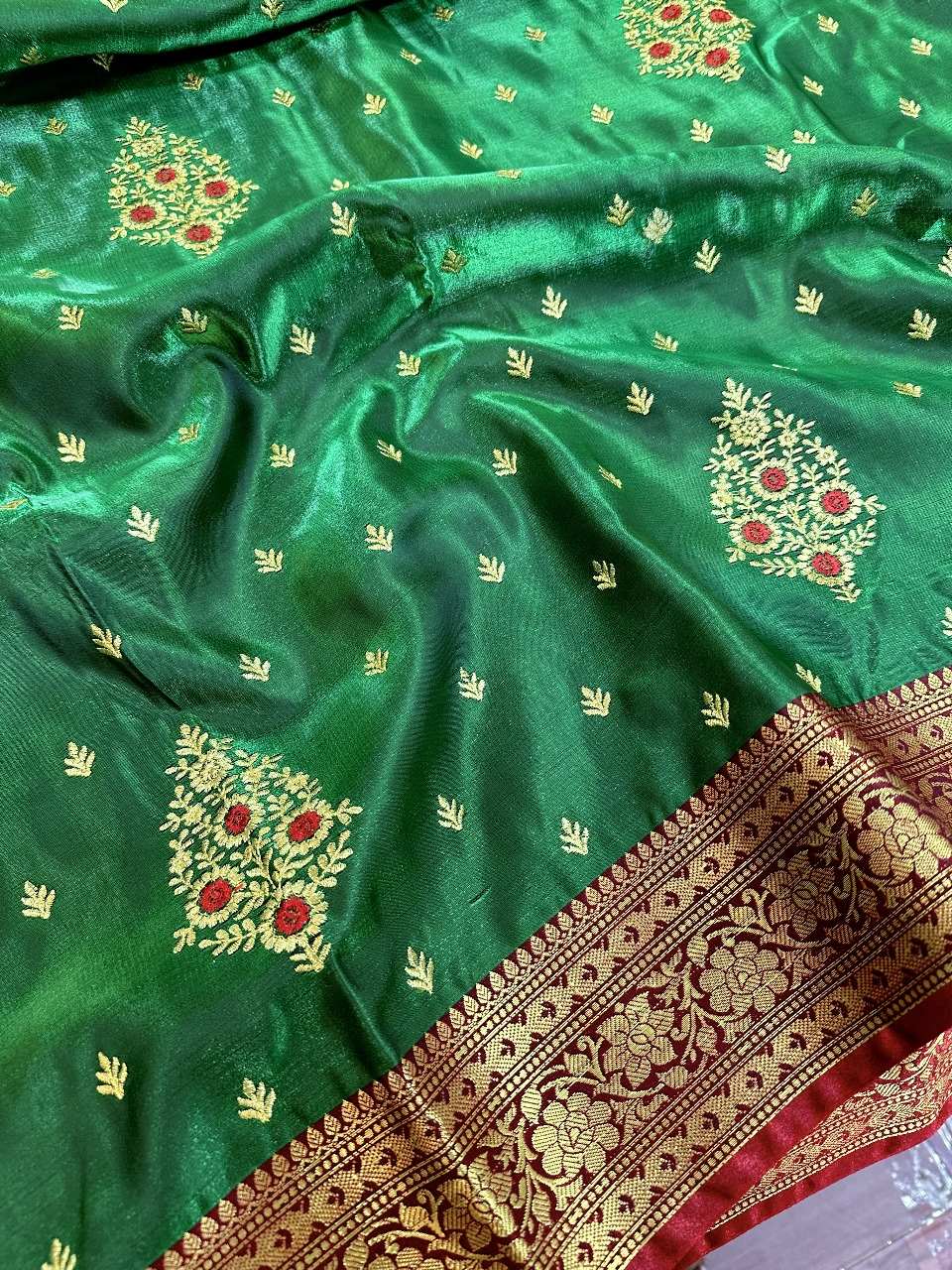 Green Colour Banarasi Satin Silk