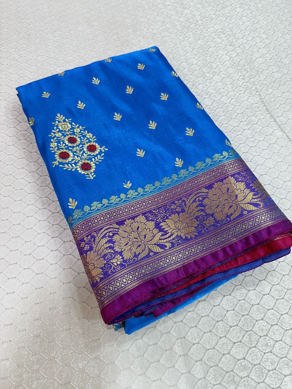 Blue Colour Banarasi Satin Silk