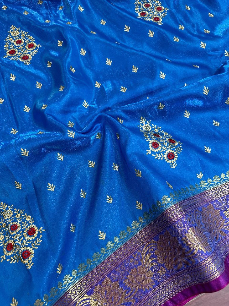 Blue Colour Banarasi Satin Silk