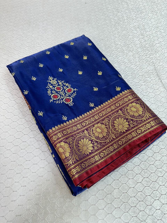 Blue Colour Banarasi Satin Silk