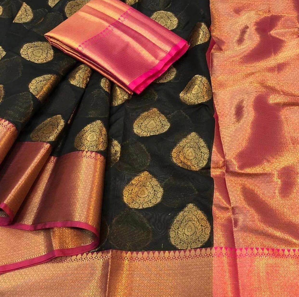 Black Colour Cotton Silk Buta Saree