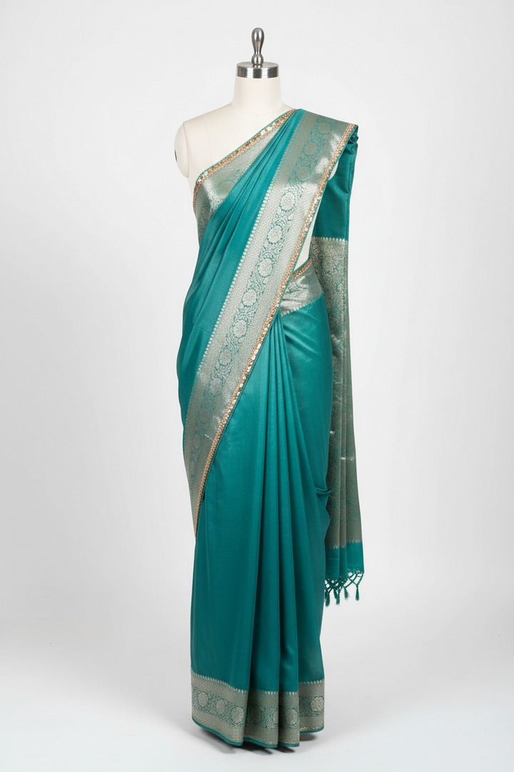 Aqua Green Janhvi Kapoor Inspired Tissue Silk Saree